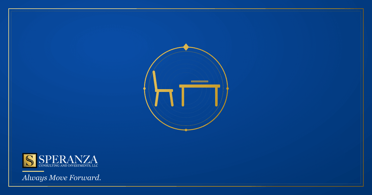 Two chairs at one desk — the operators' side of the franchise consulting table — Speranza Consulting and Investments